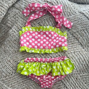 Kelly kids Pink and Green Polka Dot Bikini Set 18mo